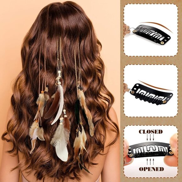 Feather Hair Clips 12 pcs Boho Beaded Hair Extensions for Women Stylish main image 6